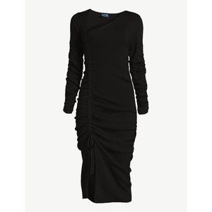 Scoop Women's Midi Sweater Dress with Side Ruching - Medium - Black